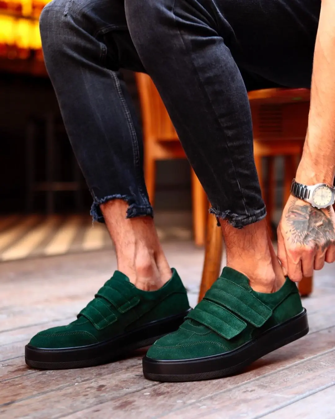 

100% Genuine Leather Casual Style Men Shoes Handmade Comfortable Durable-8473 GREEN