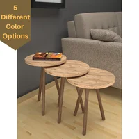 Modern Nesting Table Wooden Legs 3-Set Round Coffee Table Modern Furniture For Living Room 5 Color Options Side Table