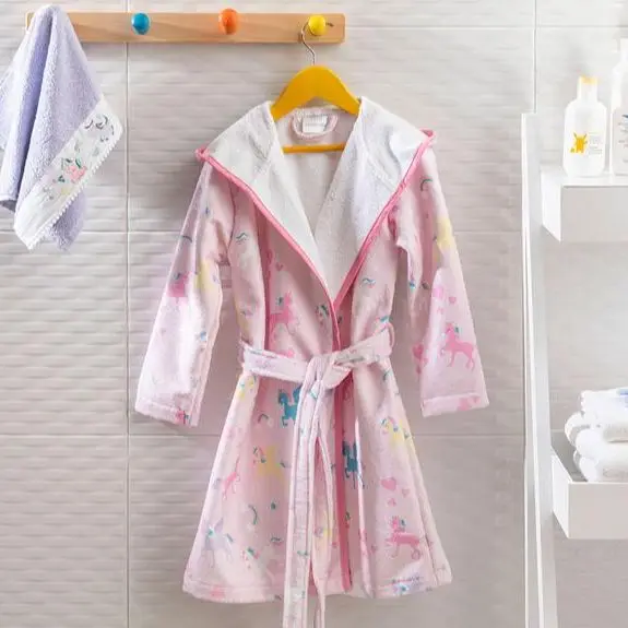 

Unicorns Cotton Antiallergic Kids Bathrobe 6-8 Years Pink Turkish Premium Quality Ultra-Soft