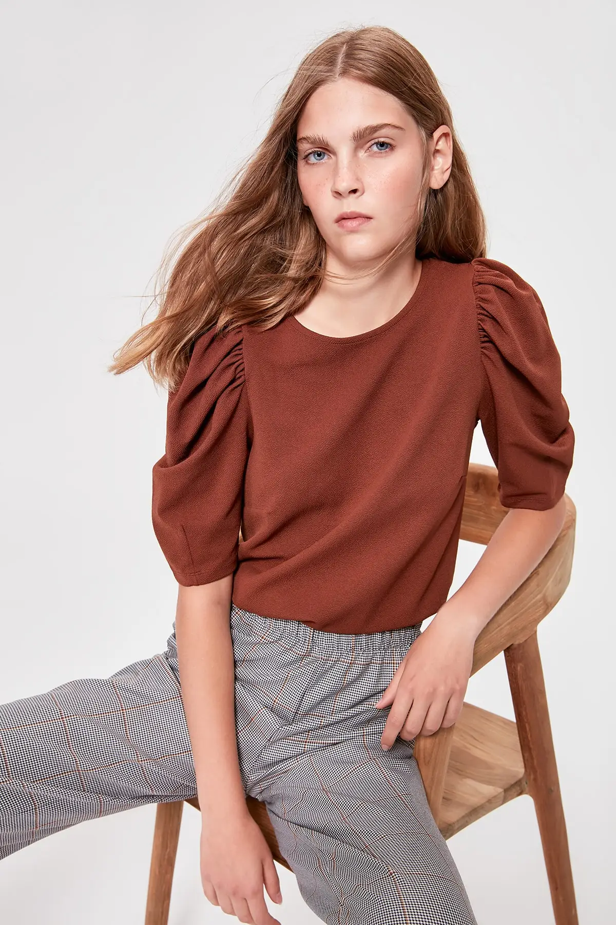 Trendyol корицы с пышными рукавами трикотажная блузка TWOAW20BZ0924 | Женская одежда