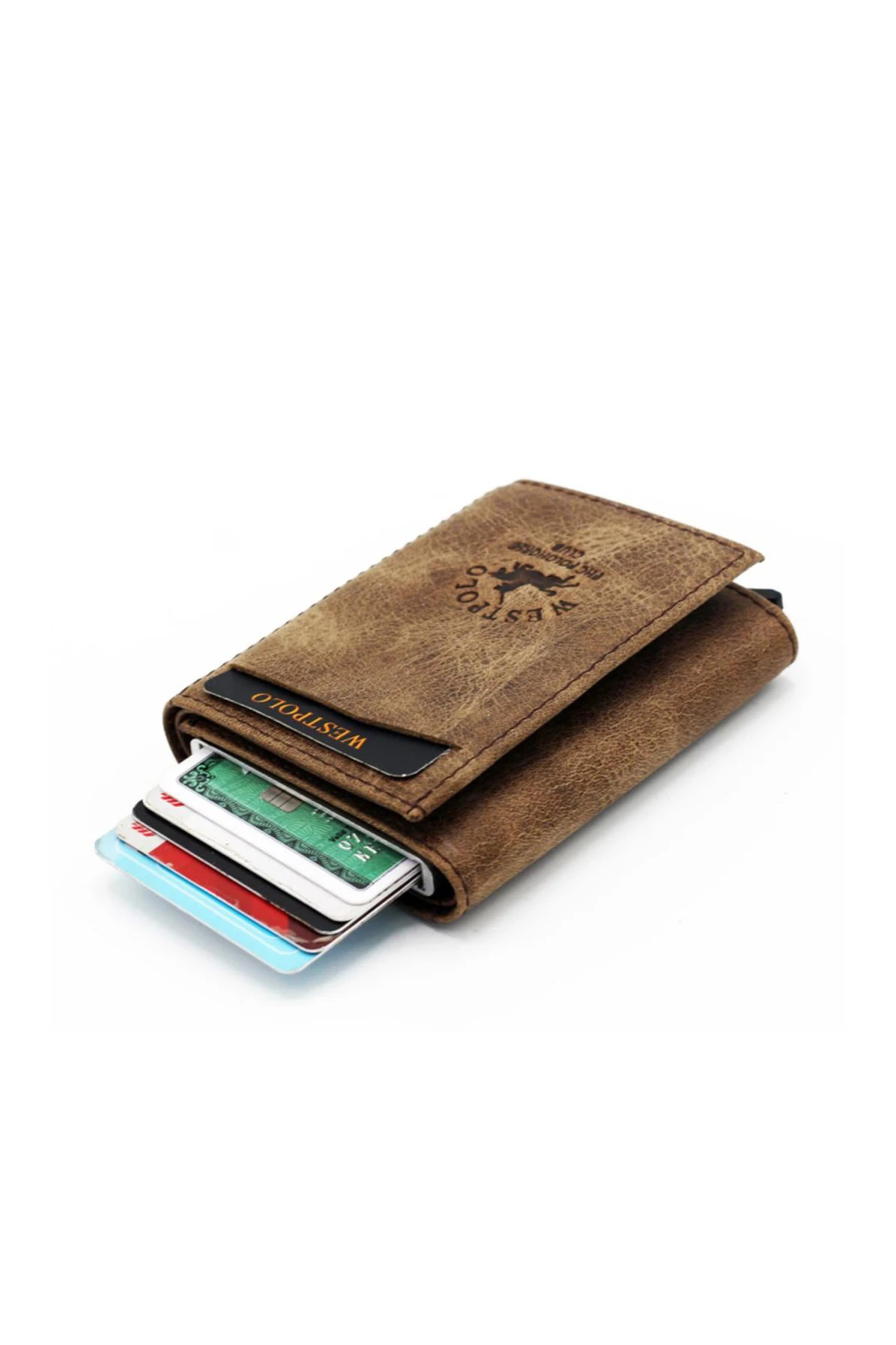 Коричневый мужской бумажник West Polo Crazy Leather с механизмом держатель для карт W22045551 |