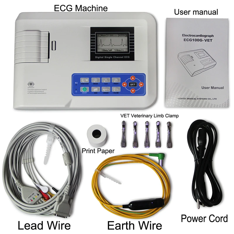 

Hot CONTEC ECG100GVET Veterinary Single Channel Digital Elektrokardiograph ECG Machine 1 Channel 12 Lead EKG Monitor PC Software
