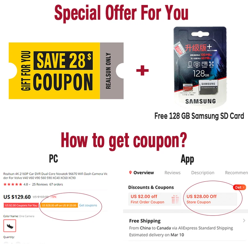 $129.60 Realsun 4K 2160P Car DVR Dual Core Novatek 96670 Wifi Dash Camera Video Recorder For Audi Car A1 A3 A4 A5 A6 Q2 Q3 Q5 Q7