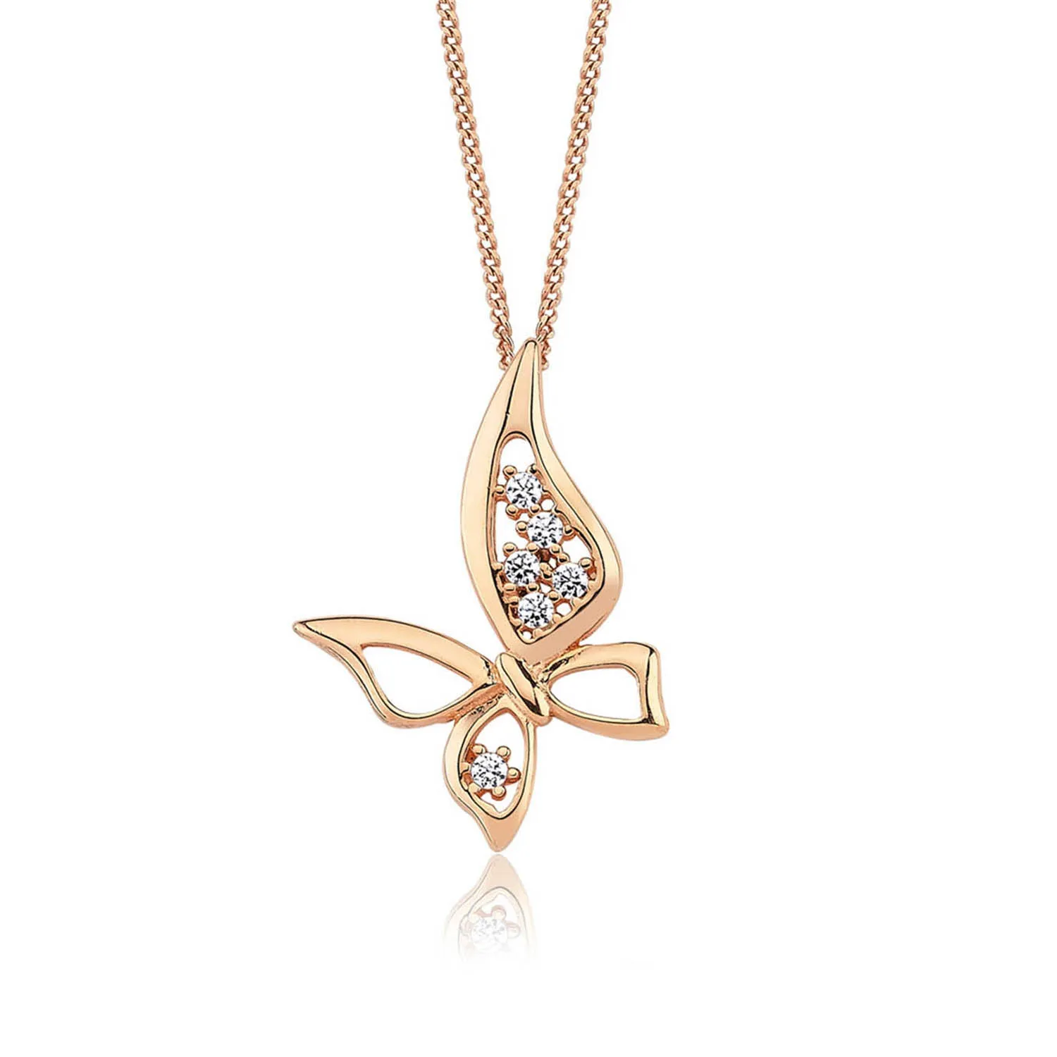 

Серебряное ожерелье с бабочкой и цирконием, покрытое розовым золотом