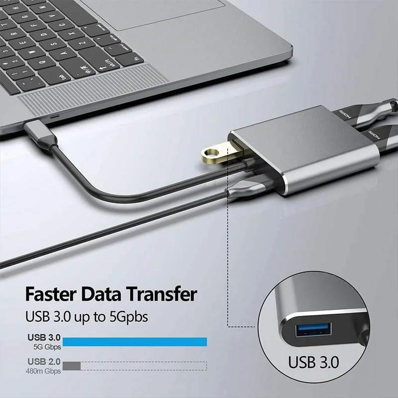 Адаптер VGA 4 в 1 с USB Type C на 4K преобразователь Аудио и видео PD 87 Вт быстрая зарядка