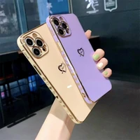 luxury phone case for iphone 11 12 13 pro max x xr xs max 7 8 plus se 2 electroplated love heart cute side pattern soft tpu case