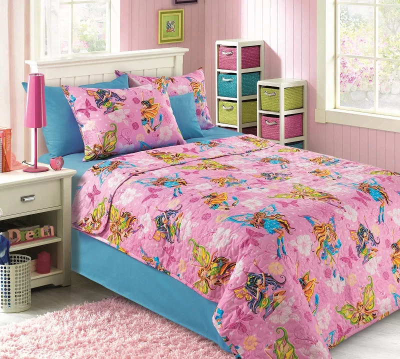 IV Волшебницы. Феи. Розовое девчачье Стеганое покрывало из перкаля для детей ясли