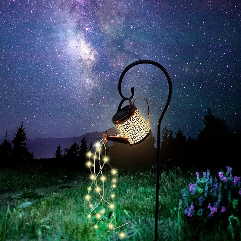 Solar Garden Lawn Lights Outdoor Decorative Kettle Art Lamp  Metal Iron Waterproof IP65 with Installed Light String Watering Can images - 6