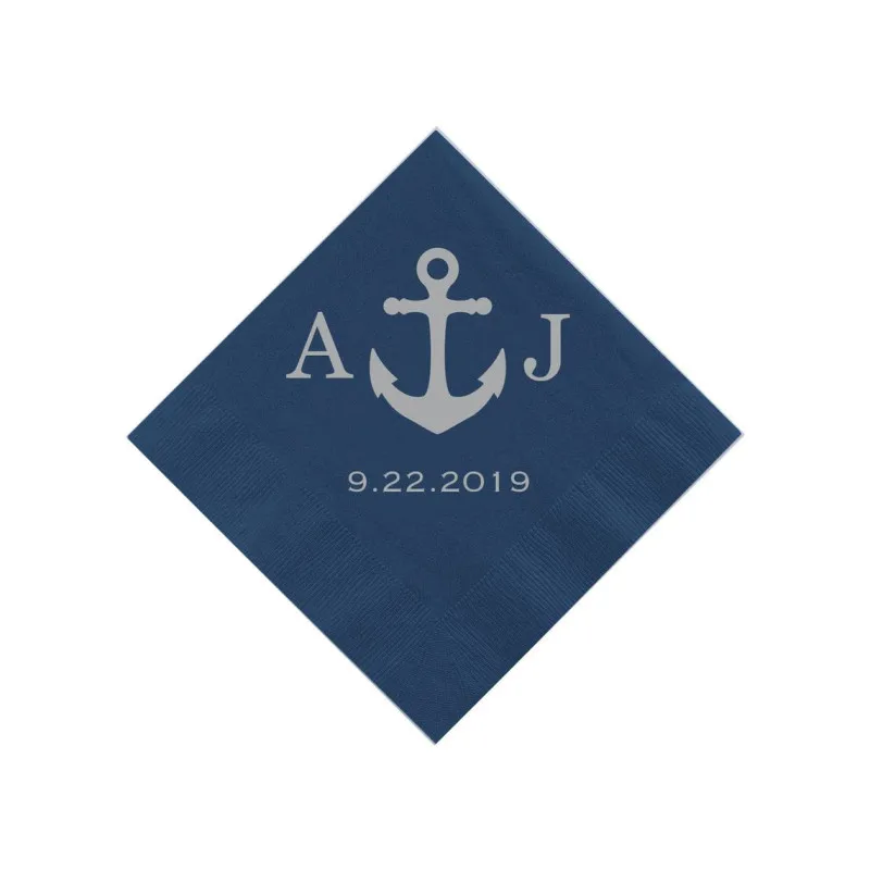 Скидка Свадебные салфетки Monogrammed с морским якорем, репетиционный ужин, помолвка, Индивидуальные свадебные салфетки