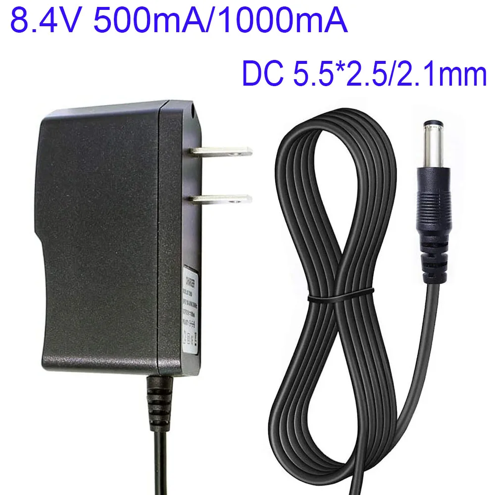 

8.4V 1A 2A Power Adapter Li-ion Battery Charger with LED 5.5x2.5 2.1 mm Interface for 7.2V 7.4V 8.4V 2S Lithium Battery Pack