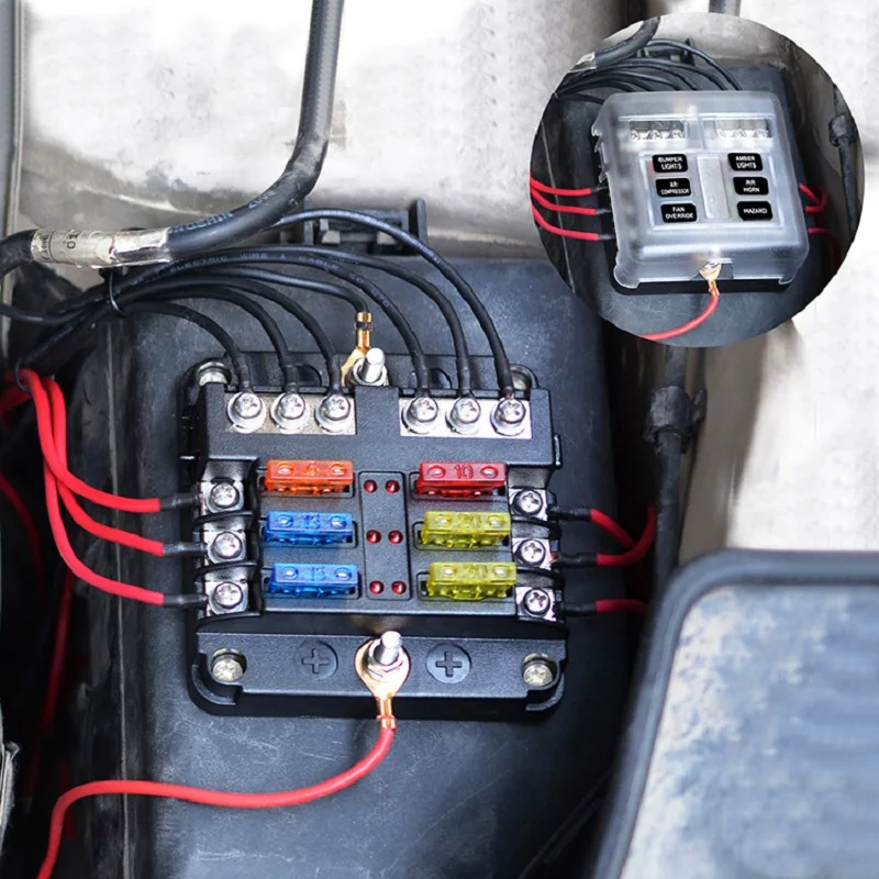 

12V-32V Blade Fuse Box Holder 6 Ways Modified SUV Fuse Box Terminal Block With LED Warning Light For Car Boat Marine Trike