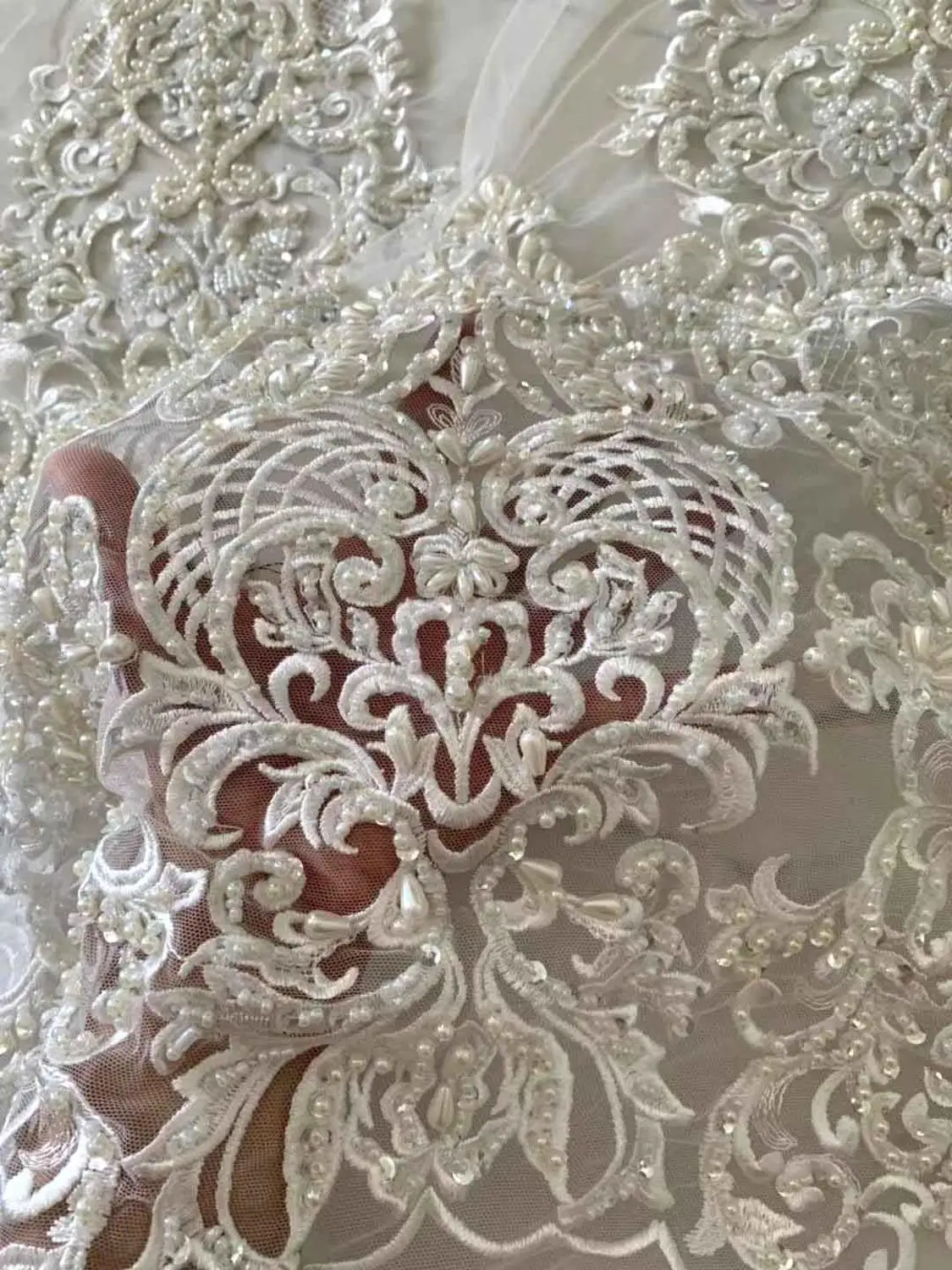 La Belleza, новинка, 75 см ширина, белое, двустороннее, расшитое бисером, с блестками, кружевная отделка, великолепная кружевная отделка для свадебных аксессуаров, 1 ярд - Цвет: Ivory beaded