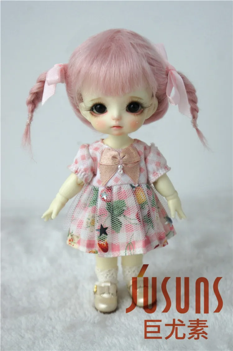 5-6inch Pink JD540 1/12 1/8 милые BJD мохеровые парики короткие размер 3-4 дюймов 4-5 дюймов 5-6 дюймов парик модные аксессуары две косы кукольные волосы - Цвет: 5-6inch Pink