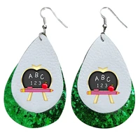 back to school abc apple and pencil faux leather earrings for teacher heart black and white striped teardrop2021 new style