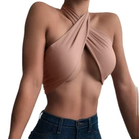 baldauren sleeveless backless halter cross crop tops women summer chic fashion club party sexy bandage tie top cropped solid