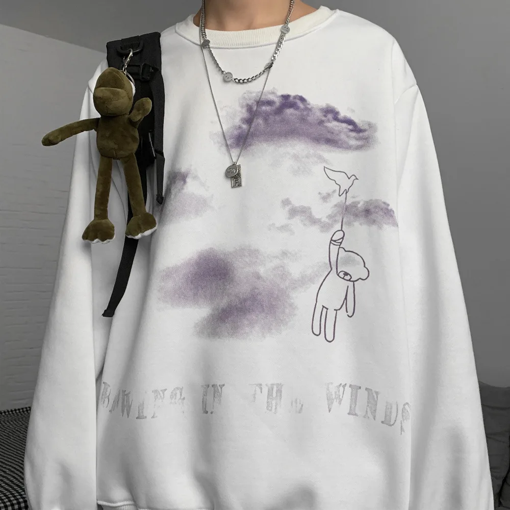 

Plus Fleece Kpop Fashion Hip Hop Round Neck Sweater Harajuku Pullover Men's Jumpers Women's Tracksuit Free Fire Clothing