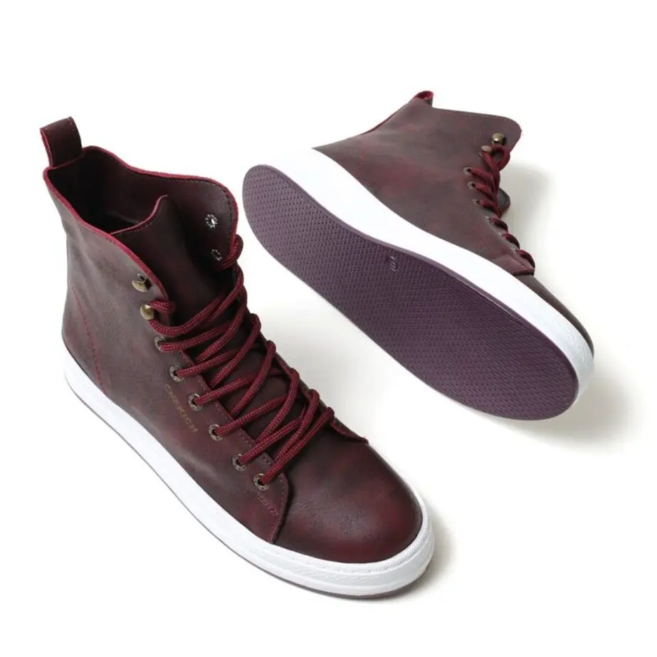 Claret Red Color Artificial Leather Lace Up Winter Season Sh
