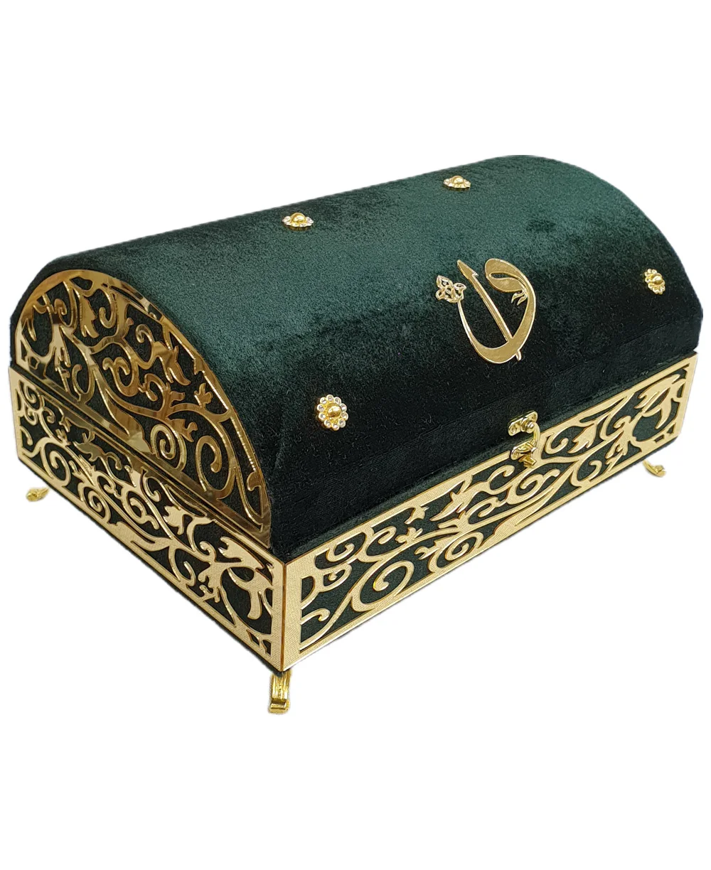 GREAT GIFT Mevlüt Velvet Covered Footed Treasure Box Plexi Emerald Green Medium Size Holy Quran FREE SHIPPING