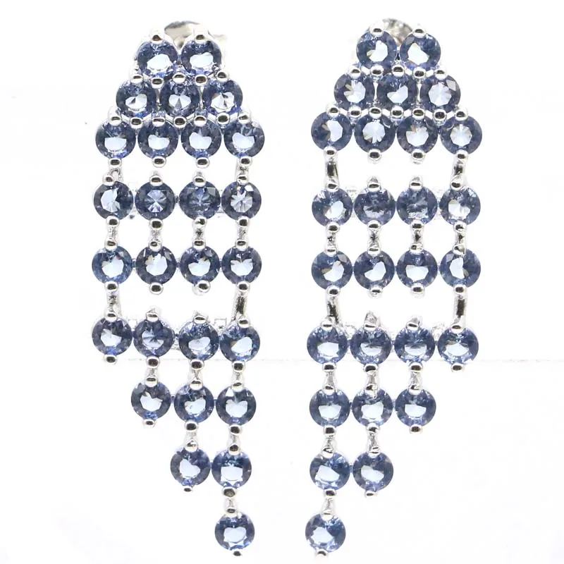 

40x13mm Pretty Created Lace Rich Blue Violet Tanzanite Gift For Ladies Wedding Silver Earrings