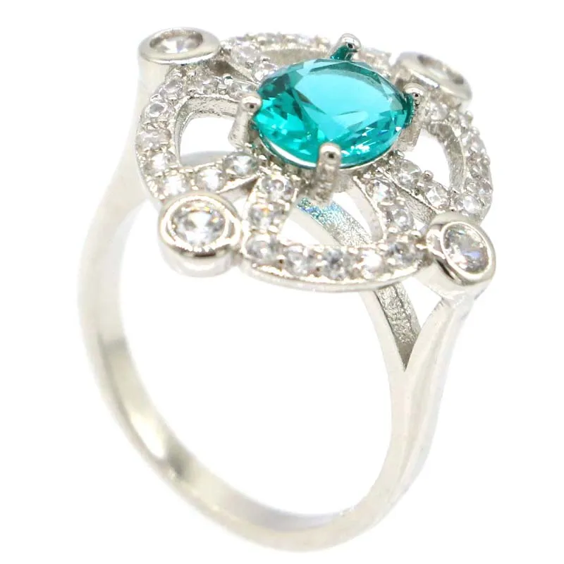 

21x20mm SheCrown Lovely Cute 3.3g Created Blue Aquamarine CZ Ladies Daily Wear Silver Rings Wholesale Drop Shipping