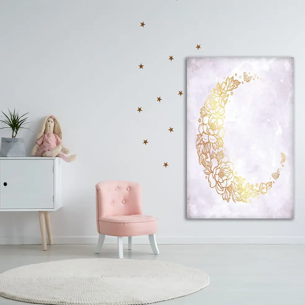 Гобелен с цветочным узором в форме золотого полумесяца цветы листья бабочки