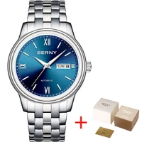 berny watch for men sapphire luxury mechanical wristwatch dress mens clock exhibition back cover luminous hands automatic watch