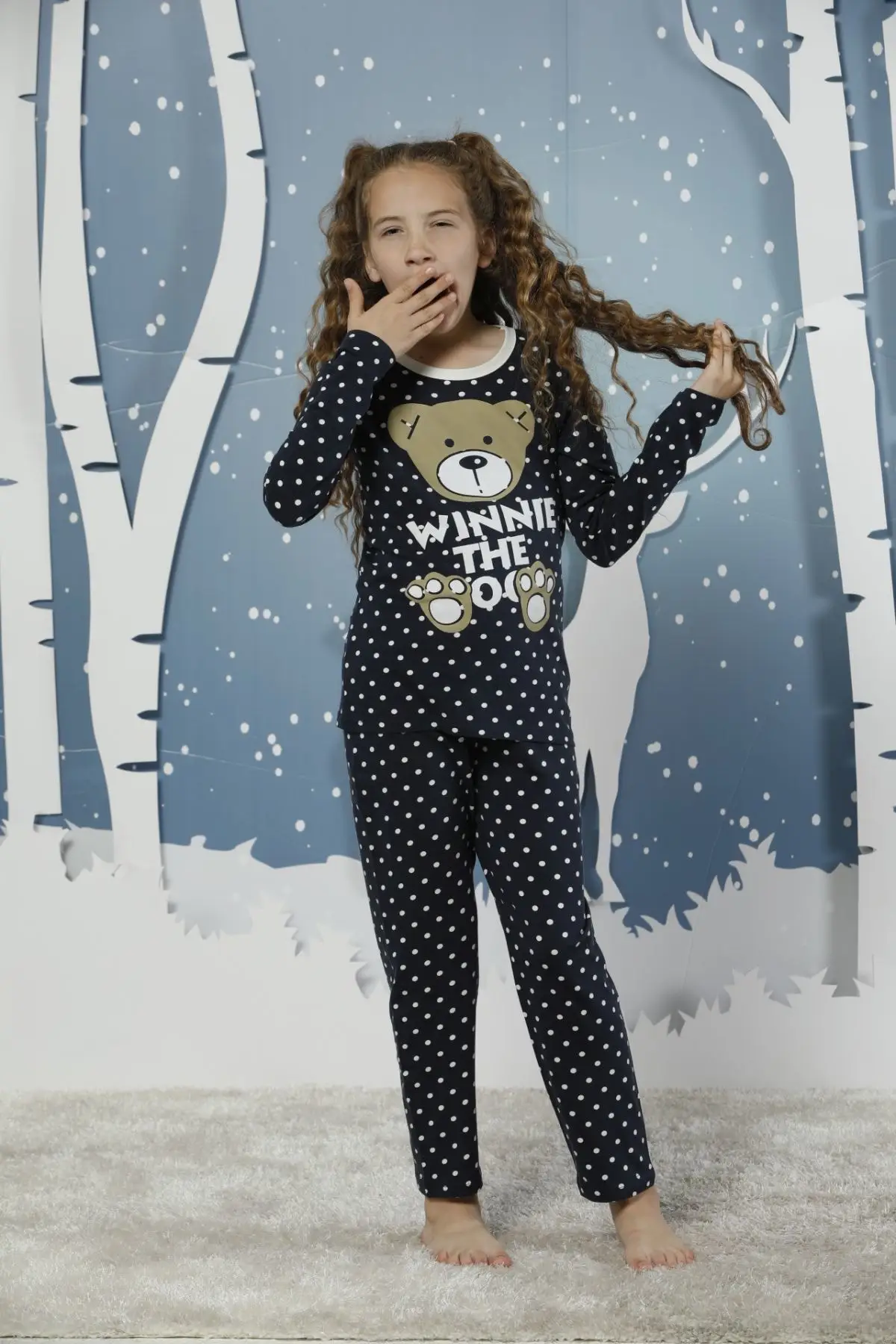 Пижама из хлопка и лайкры для девочек Siyah Inci|Мужские пижамные комплекты| |