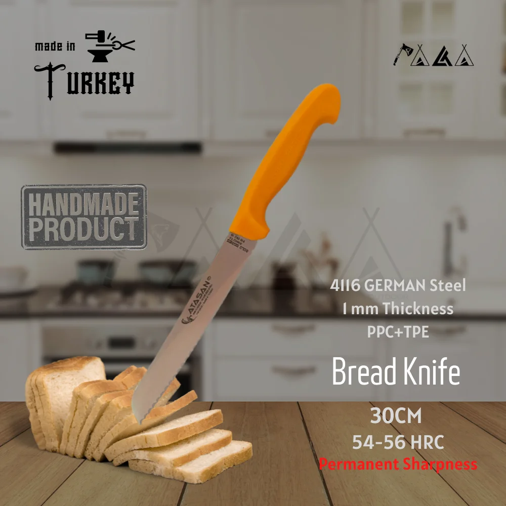 ATASAN Gold Series Bread Knife 30cm Kitchen Knives Handmade High Quality Professional Stainless Steel Chef Knives made in turkey