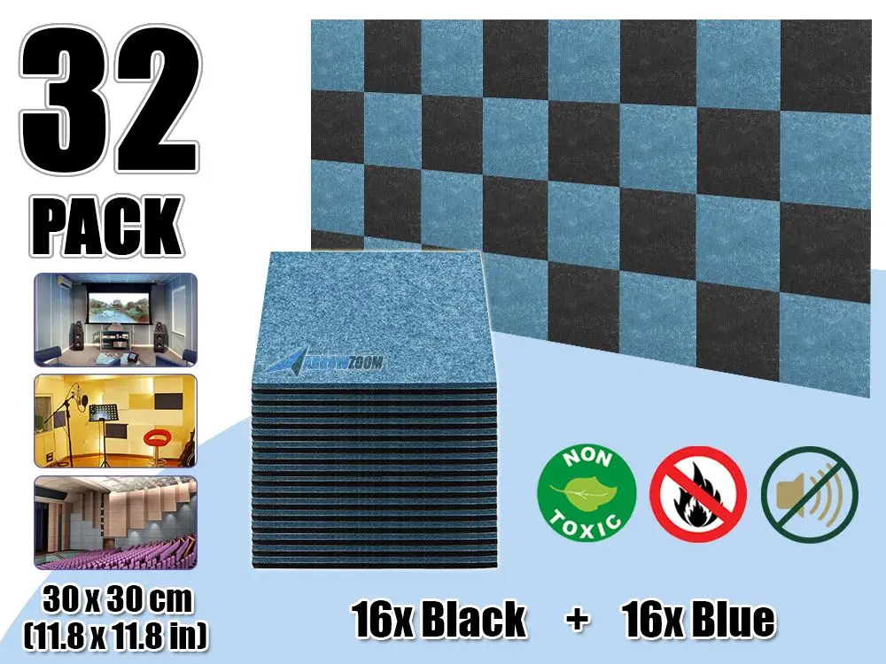 32 pcs Black - Blue Arrowzoom звукопоглощающие акустические полиэфирные тканевые студийные стеновые панели 11," x 11,8" Набор комбинированных цветов AZ1093 - Color: 32 pcs Black - Blue