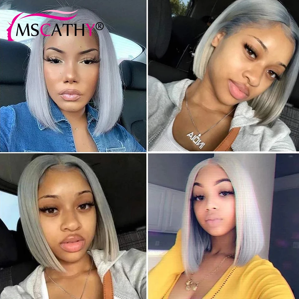 13x4 Grey Bob Lace Front Human Hair Wigs For Women HD Pre Plucked Lace Frontal Wig Straight Short Bob Lace Front Wig Virgin Hair