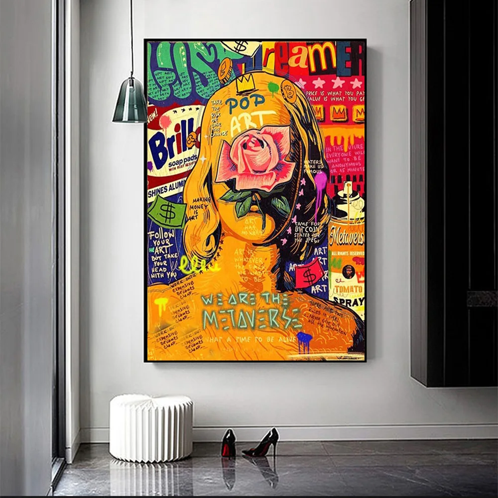 

Modern Abstract Graffiti Flower Woman Canvas Painting Street Pop Art Poster and Print On Wall Pictures Living Room Decor Cuadros