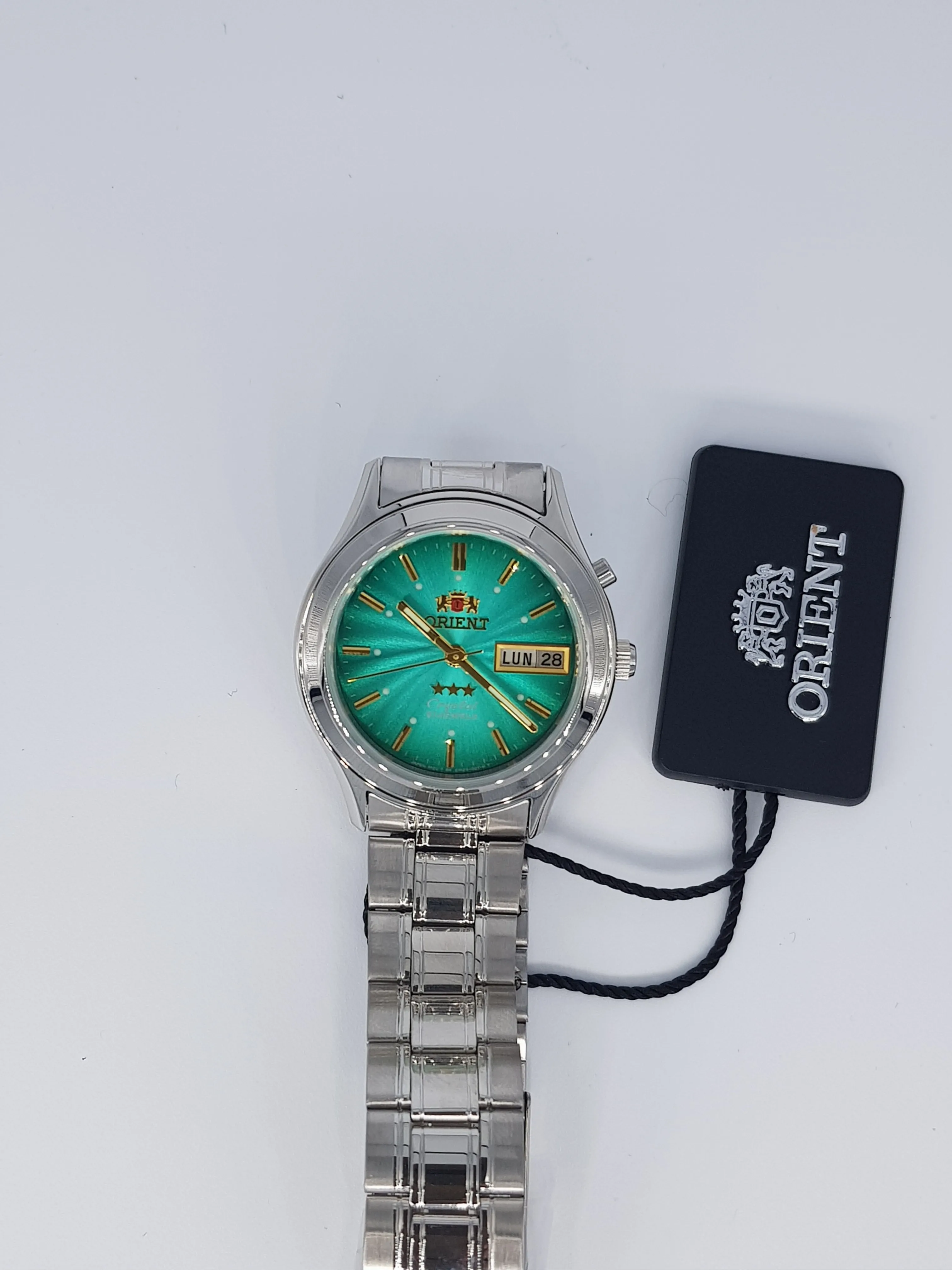 Orient 3 звезды мужские автоматические часы FEM0301ZF с зелеными шнурками и стальной