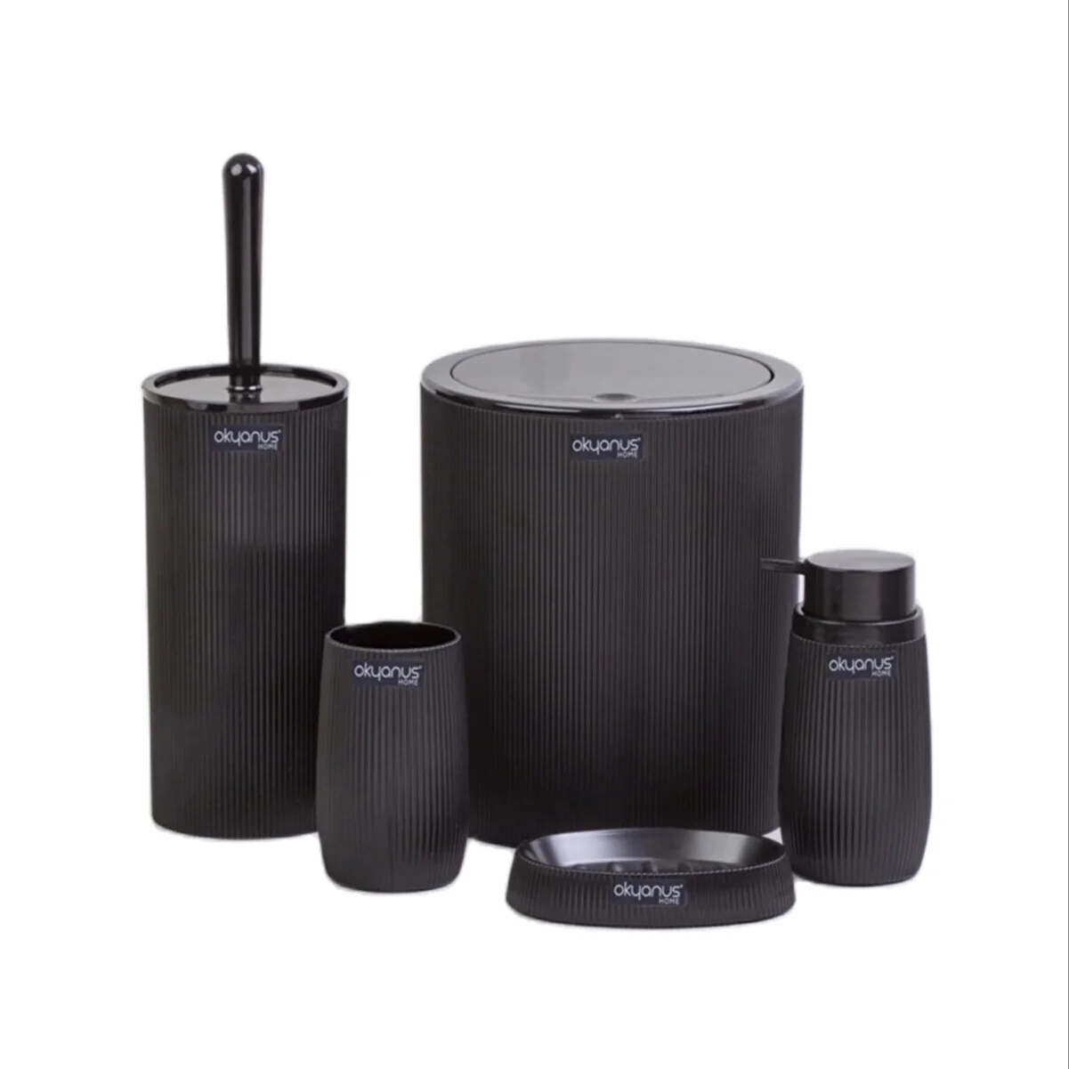 striped round 5li bathroom set toothbrush cup soap dispenser toilet brush trash can plastic new quality modern color toilet free global shipping