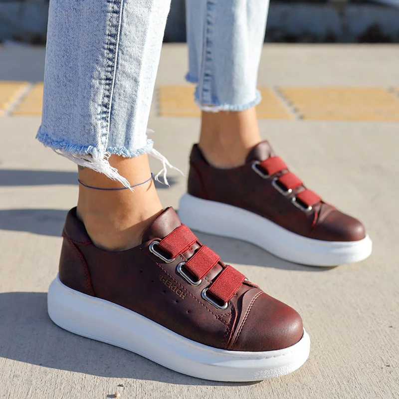 

Chekich Women's & Men's Shoes Claret Red Color Artificial Leather Autumn Season Elastic Band Slip On Comfortable Sneakers Unisex Wedding Sewing White Sole Lightweight Breathable Comfortable Office Travel CH253 Women V4