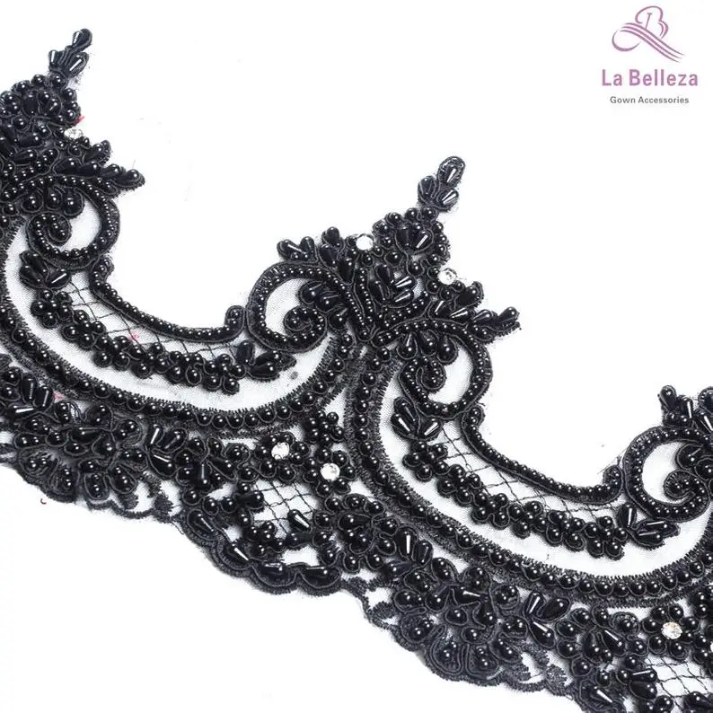 Женская кружевная Фата La Beauty, Черная кружевная фата ручной работы из бисера цвета слоновой кости шириной 19 см, 1 ярд