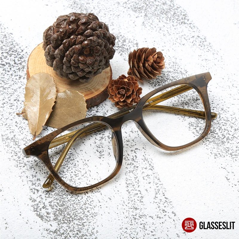 

Glasseslit Acetate Rectangle Eyeglasses Men Eyewear 2022 Hot Sale Brown Optical Frame Retro Spectacle 200631