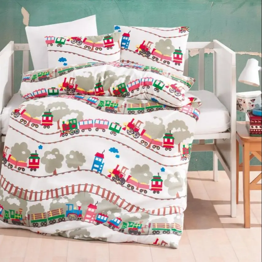 

Crib Bed Baby Nursery Sets Playground Train Cars Gift Box Neutral Forest Theme 3 Piece Fitted Sheet Pillowcase Duvet Cover
