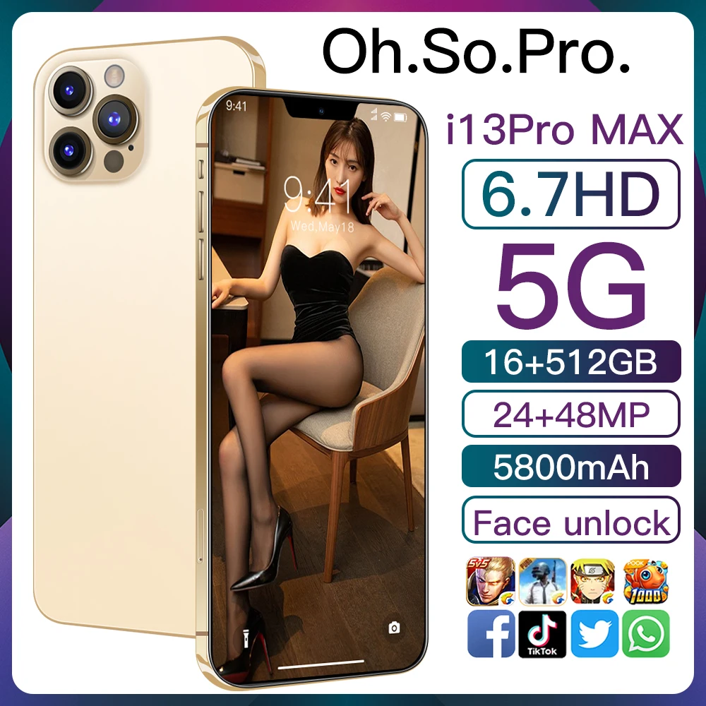 Global Version I13 Pro Max 6.7-inch Smartphone 12G+512G Full Screen Android Phone 4G 5G Network Smart Phone Celulares New Phone