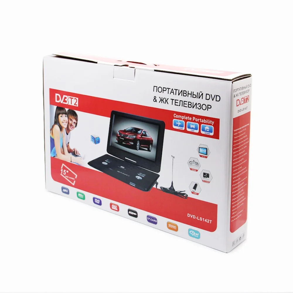 Портативный dvd-плеер с ТВ-тюнером DVB-T2 поворотный экран рекордер ТВ-плеер для