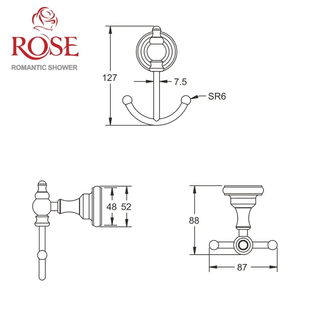 Крючок ROSE из латуни для ванной комнаты для вешалки вещей на якоре RG1121.