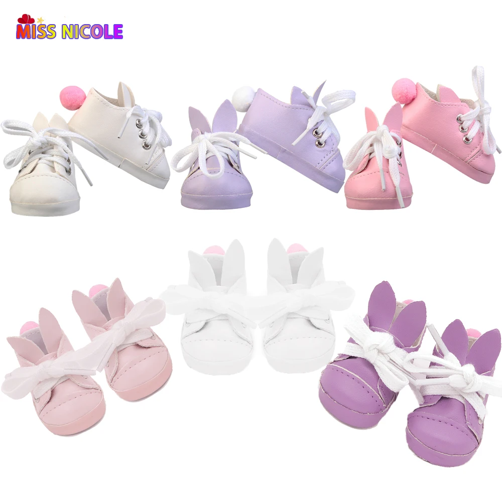 

Doll 1PCS PU Leather Sports Shoes For 1/3 BDJ Doll 18 inch American Dolls Rabbit's Tail Shoes Fashion Mini Toys Shoes For Girls