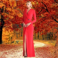 red long sleeve evening dress sheath ankle length formal dress womens prom dresses sexy gowns with covered button