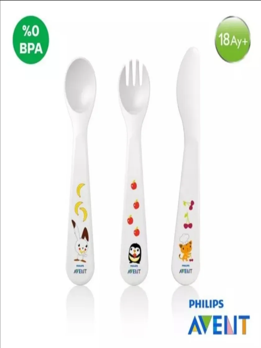 

AVENT fork, spoon and knife set 18 months + Distinct, bright colors and patterns, Storytelling characters designed to attract yo