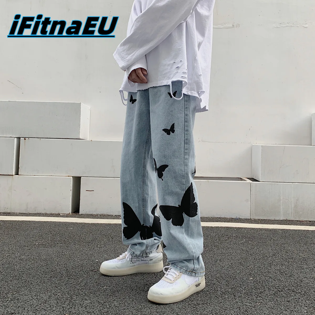 

Butterfly Print Women's Jeans Large Femme Pants Baggy Cargo Man Trendyol Hip Hop Streetwear Men Men's Straight Clothing