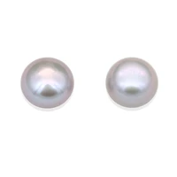 10pcs natural fresh water grey pearl half drilled beads semi hole round flat back aaa grade for diy jewelry earrings pendants