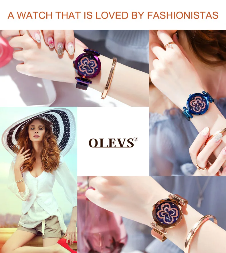 

OLEVS Ladies Trend Quartz Watch Lucky Clover Bright Starry Sky Waterproof Magnetic Fashion Women Luxury Watch Relogiio Feminino