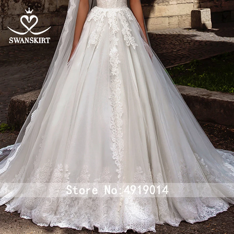 Винтажное свадебное платье трапециевидной формы с бусинами,, Swanskirt, с открытыми плечами, с аппликацией, свадебное платье принцессы, Vestido De Noiva F253