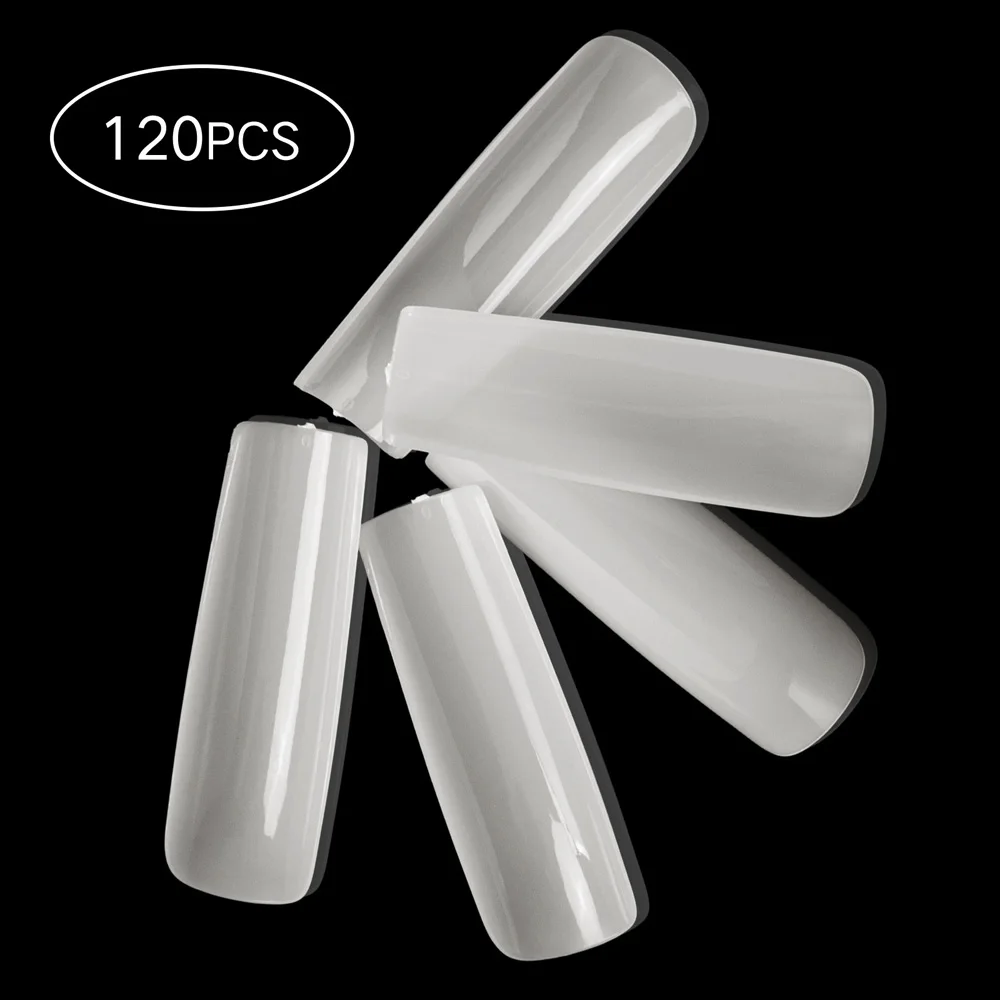 120pcs/Box 12 Size XXL Full Cover Nail Tips Clear/Natural Square Head Extra Long French Salon False Tips Artificial Fake Nail #G