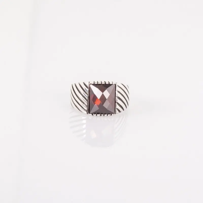 

925 Sterling Red Zircon Stone Silver Ring Fashion Turkish Premium Quality Handmade Jawelery