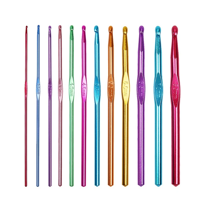 

12pcs 2mm-8mm Crochet Hooks Knitting Needles Metal Aluminum Handle Knitting Needles Weave Yarn DIY Knitting Tools